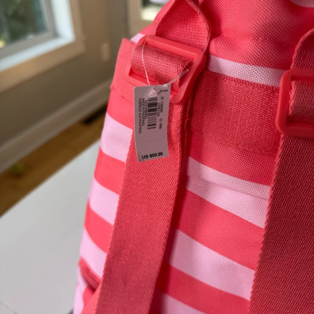 Victoria’s Secret Pink Coral Striped Drawstring Cooler Backpack NEW